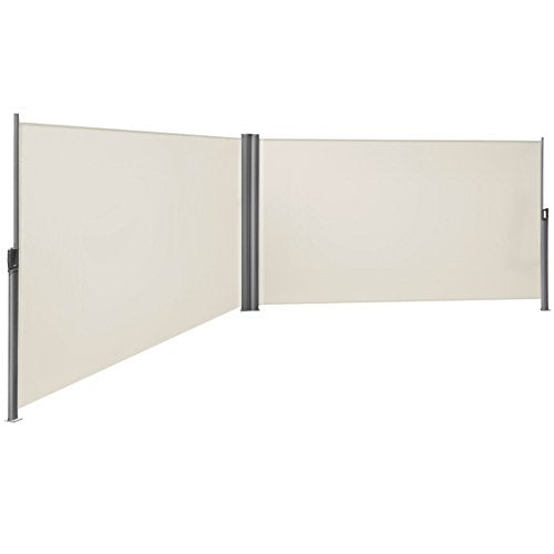 SONGMICS Doppia Tenda Laterale 1,6 x 6 m (A x L), Tenda Retrattile, Protezione Privacy, Paravento, Parasole, per Balcone Patio Terrazzo Giardino, Beige GSA320E