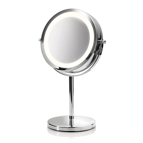 medisana CM 840 specchio da trucco rotondo - Specchio da tavolo con illuminazione a LED e ingrandimento 5x - Specchio da trucco con funzione di rotazione a 360°