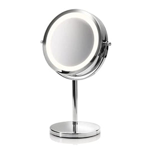 medisana CM 840 specchio da trucco rotondo - Specchio da tavolo con illuminazione a LED e ingrandimento 5x - Specchio da trucco con funzione di rotazione a 360°