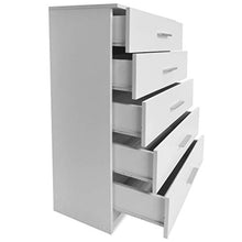 GOTOTOP Credenza in truciolato con 5 cassetti, armadio ausiliario moderno, per corridoio, soggiorno, camera da letto, 71 x 35 x 106 cm, bianco opaco