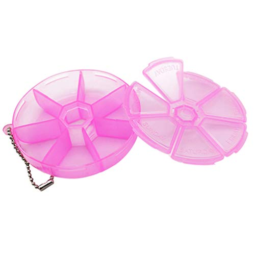 EXCEART Organizzatore Pillola Settimanale Contenitore per Pillole da 7 Giorni Scatola Organizzatore di Medicinali Rotondi Scatola Settimanale Promemoria Pillola Viaggio (Rosa)