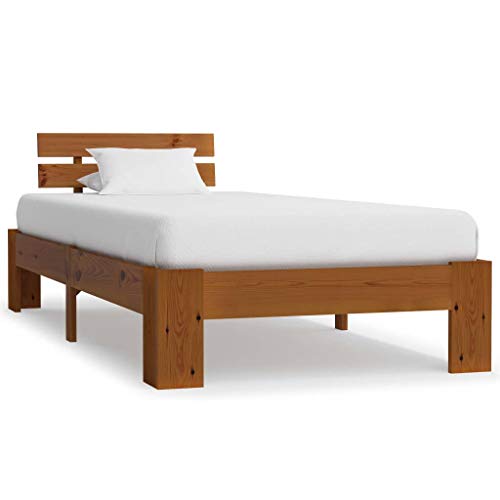 BIGTO - Struttura per letto in legno di pino massello, per camera da letto, stile C, colore marrone miele, 100 x 200 cm