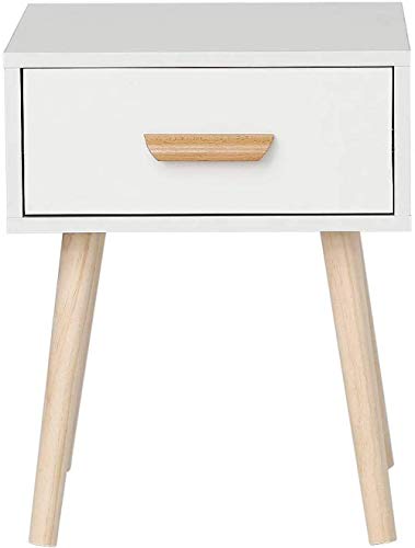 Comodini scandinavi in legno e bianco, comodino con armadietto con 1 cassetto, tavolino, tavolino da caffè, tavolino quadrato per soggiorno, corridoio, camera da letto, ufficio, 40 x 40 x 50 cm