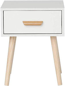 Comodini scandinavi in legno e bianco, comodino con armadietto con 1 cassetto, tavolino, tavolino da caffè, tavolino quadrato per soggiorno, corridoio, camera da letto, ufficio, 40 x 40 x 50 cm