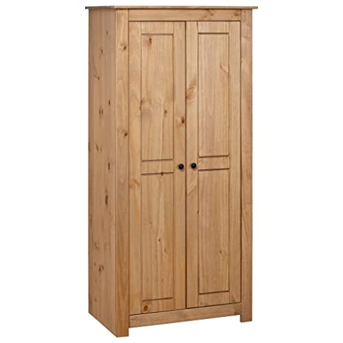 vidaXL Legno Massello di Pino Panama Range Armadio a 2 Ante Ampio Compatto con Ripiani Appendiabiti Guardaroba 80x50x171,5 cm cm Colore Naturale