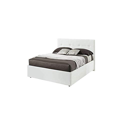 Argonauta Letto Una Piazza E Mezza C/Contenitore in Ecopelle Bianco 140x205xh.120 Cm