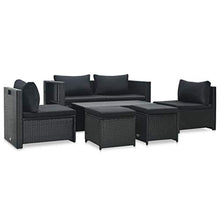 SKM Set Divani da Giardino 6 pz con Cuscini in Polyrattan Nero (48.4kg)