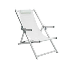 Sedia sdraio in alluminio prendisole da giardino, terrazzo e spiaggia con telo traspirante in textilene bianco con cuscino poggiatesta e braccioli reclinabile 4 posizioni