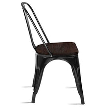DREAMADE Set di 4 Sedie in Metallo e in Legno di Olmo, Sedie Compatte, Antiruggine e Impilabili, Sedie in Stile Industriale, Ideali per Cucina, Soggiorno e Giardino, 51 x 44 x 85,5 cm (Nero)