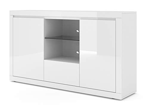 BIM Furniture Bello Bianco VI 150 cm credenza alta/bianco lucido Due ripiani aperti uno cassetti italiani