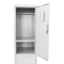 Cikonielf Armadietto da ufficio 180 x 38 x 45 cm, armadio metallico con due ante, armadio alto con asta appendibile, ripiani e specchio
