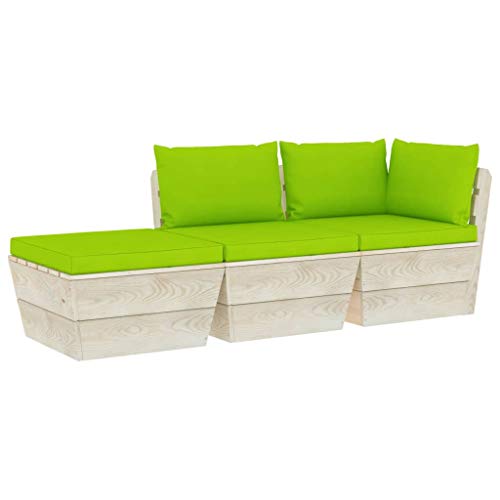 SKM Set Divani da Giardino su Pallet 3 pz con Cuscini Legno Abete (56.1kg) Verde-3431