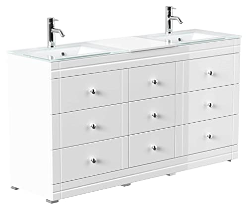 Mobile bagno a terra Vitro Classic con lavabos in vetro bianco lucido