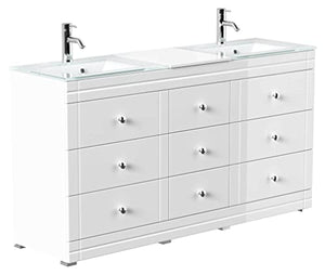 Mobile bagno a terra Vitro Classic con lavabos in vetro bianco lucido