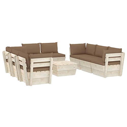 SKM Set Divani da Giardino su Pallet 9 pz con Cuscini Legno Abete (179.1kg) Grigio talpa-3656