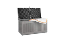 909 OUTDOOR Baule da Esterno e Interni, Baule cassapanca da Giardino Effetto Legno, Impermeabile, Resistente ai Raggi UV, capacità Fino a 270 Litri (Grigio, Premium)