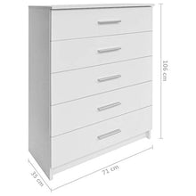 Cikonielf Credenza Buffet con 5 cassetti, cassettiera per sala da pranzo, soggiorno, camera da letto, 71 x 35 x 106 cm, bianco opaco