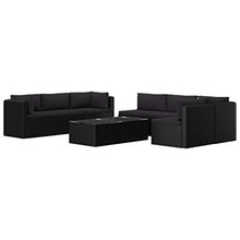 SKM Set Divani da Giardino 9 pz con Cuscini in Polyrattan Nero (92.1kg)