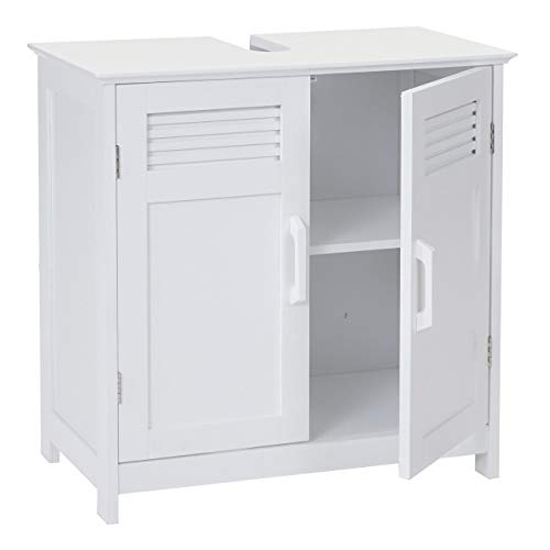 Mendler Arredo Bagno Serie HWC-A85 Legno Bambu e MDF Mobile sottolavabo Bianco