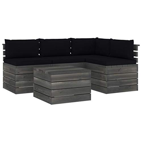 FAMIROSA Set Divani da Giardino su Pallet 5 pz con Cuscini Massello Pino-1834