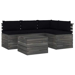 FAMIROSA Set Divani da Giardino su Pallet 5 pz con Cuscini Massello Pino-1834