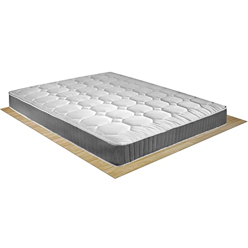 Comprarredo Materasso rigido matrimoniale a molle bonnel in acciaio temperato Panama 160x190, alto 19 cm anallergico e antiacaro in tessuto 100% cotone trapuntato bianco e fascia 3D traspirante