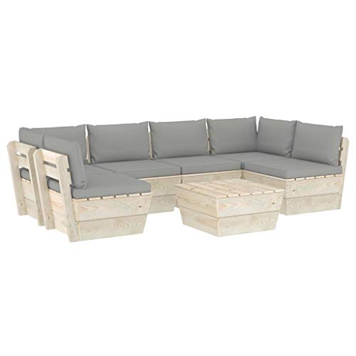 SKM Set Divani da Giardino su Pallet 7 pz con Cuscini Legno Abete (133.9kg) Grigio