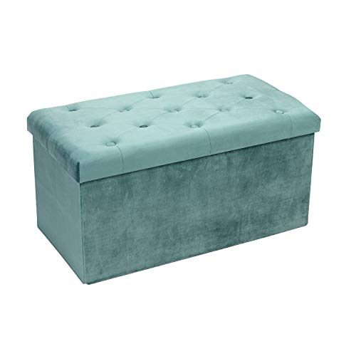 Bonlife Pouf Contenitore Velluto Poggiapiedi Camera da Letto Quadrato Cassapanca Bambini Sgabello di Stoccaggio Comodino Salvaspazio 80x40x40cm Verde