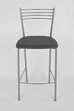 Tommychairs - Set 2 sgabelli alti modello Elena per cucina e bar, struttura in acciaio verniciata colore alluminio e seduta imbottita e rivestita in pelle artificiale colore grigio scuro