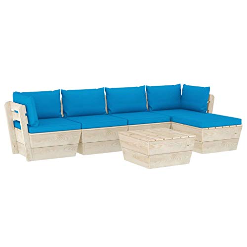 FAMIROSA Set Divani da Giardino su Pallet 6 pz con Cuscini Legno Abete-3508