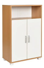 ts-ideen Armadietto Mobiletto Comó 94x60 cm stile moderno con doppia anta e vano aperto. Color rovere e bianco