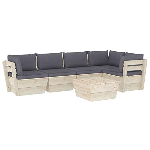 SKM Set Divani da Giardino su Pallet 6 pz con Cuscini Legno Abete (118.9kg) Antracite-3564