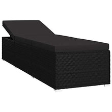 Festnight Lettino Prendisole con Cuscino in Polyrattan Schienale Regolabile Nero per Arredo Esterni e Giardino 195 x 60 x 31 cm Letto Isola da Giardino Esterno