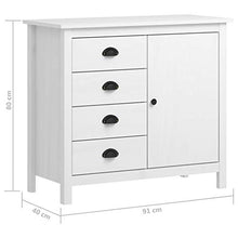 Tidyard Credenza Bianca Moderna Legno Massello di Pino con Cassetti e Anta,Armadietto Bianco Moderno con Cassetti,Credenza da Salotto,Armadietto da Salotto,Mobiletto da Salotto Soggiorno 91x40x80 cm