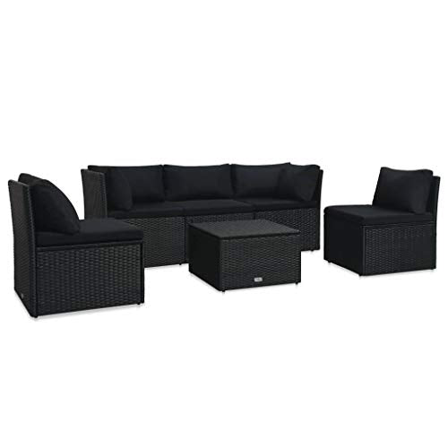 Goliraya Set 4 pz Divani da Giardino in Polyrattan Nero,Divano con Penisola,Divano ad Angolo,Set Divani Angolari da Giardino in Rattan,Set Divani Modulari da Giardino,Salotto da Giardino in Rattan