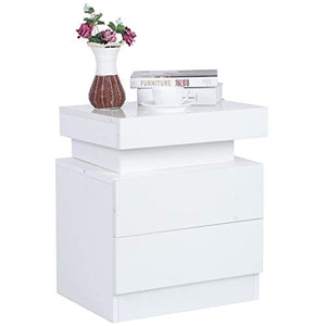 HYM Comodino A LED Coloful LED Bedsideside-Table Grande capacità Armadio con 2 Cassetti per Camera da Letto