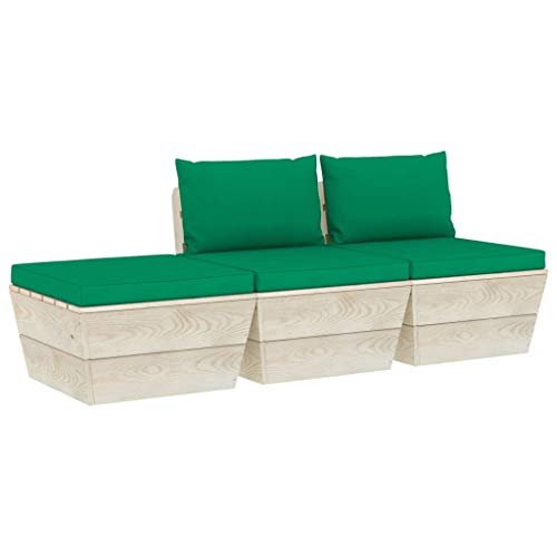 SKM Set Divani da Giardino su Pallet 3 pz con Cuscini Legno Abete (52.3kg) Verde-3413