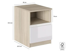 Iconico Home MIK Modern, Comodino con cassetto e vano a giorno, Camera da letto, Cameretta ragazzi, 40x44,5xh53,5 cm, Rovere
