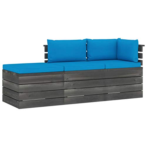 FAMIROSA Set Divani da Giardino su Pallet 3 pz con Cuscini Massello Pino-1771