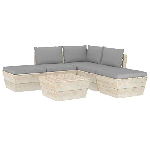 SKM Set Divani da Giardino su Pallet 6 pz con Cuscini Legno Abete (93.1kg) Grigio