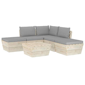 SKM Set Divani da Giardino su Pallet 6 pz con Cuscini Legno Abete (93.1kg) Grigio