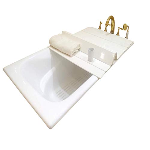 AnnYGJ Vasca da Bagno Caddy, Rivestimento Isolante Antipolvere Bianco Vasca da Bagno Ripiegabile Ripiano Scaffale per Computer iPad Telaio per Hotel Bagno Vasca Copertura Cremagliera