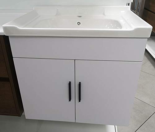 GT-LUX Mobile Bagno Lavanderia 60 CM X600P Legno Bianco Rubinetto LAVABO 2 SPORTELLI