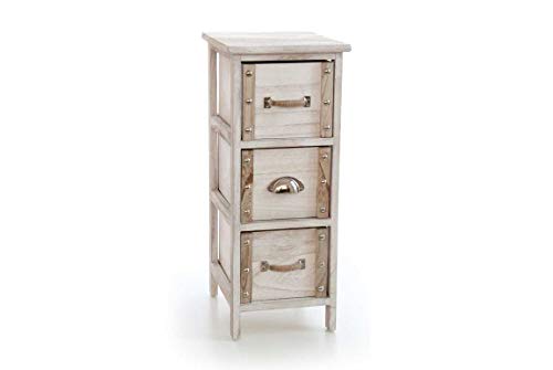 GICOS IMPORT EXPORT SRL Mobile cassettiera in legno colore naturale 3 cassetti 26 * 32 * 62 cm shabby chic EDT-809446