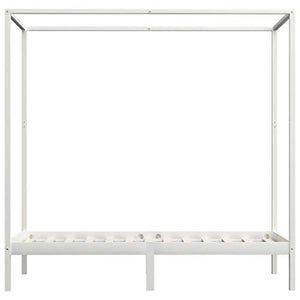 BIGTO - Struttura letto a baldacchino con 2 cassetti in legno di pino massello, mobili per camera da letto, 100 x 200 cm, colore: Bianco