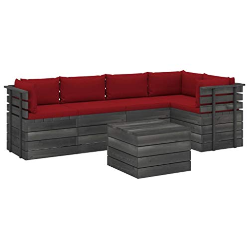 vidaXL Set Divani da Giardino su Pallet 6 pz con Cuscini Massello Pino