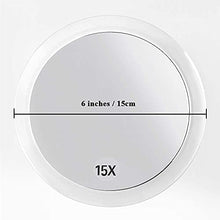 15X Specchio ingranditore (15cm rotondo) - con 3 ventose Utilizzare per un'applicazione di trucco precisa - Sopracciglia/Tweezing - Rimozione di punti neri - Specchio per il trucco da bagno/viaggio