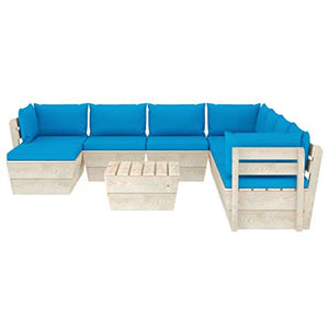 SKM Set Divani da Giardino su Pallet 9 pz con Cuscini Legno Abete (171.2kg) Blu-3664