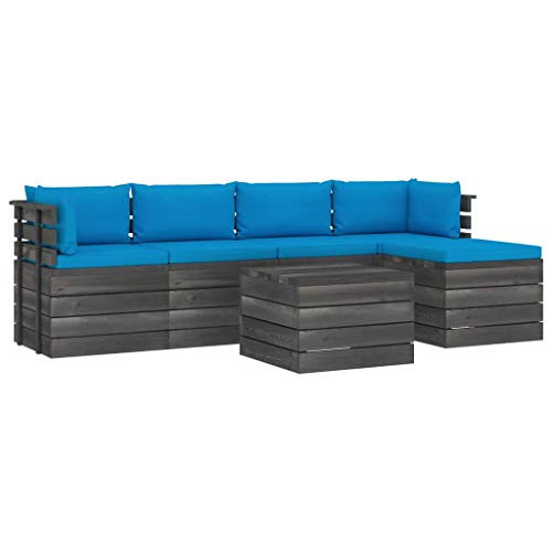 FAMIROSA Set Divani da Giardino su Pallet 6 pz con Cuscini Massello Pino-1867
