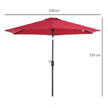 Outsunny Ombrellone da Giardino con Manovella e Testa Inclinabile, in Alluminio e Poliestere Rosso Scuro e Nero, Φ2.7x2.35m